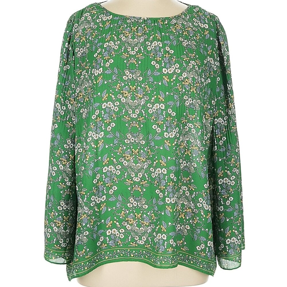 Max Studios Lightweight green floral long-sleeve blouse Size XL
